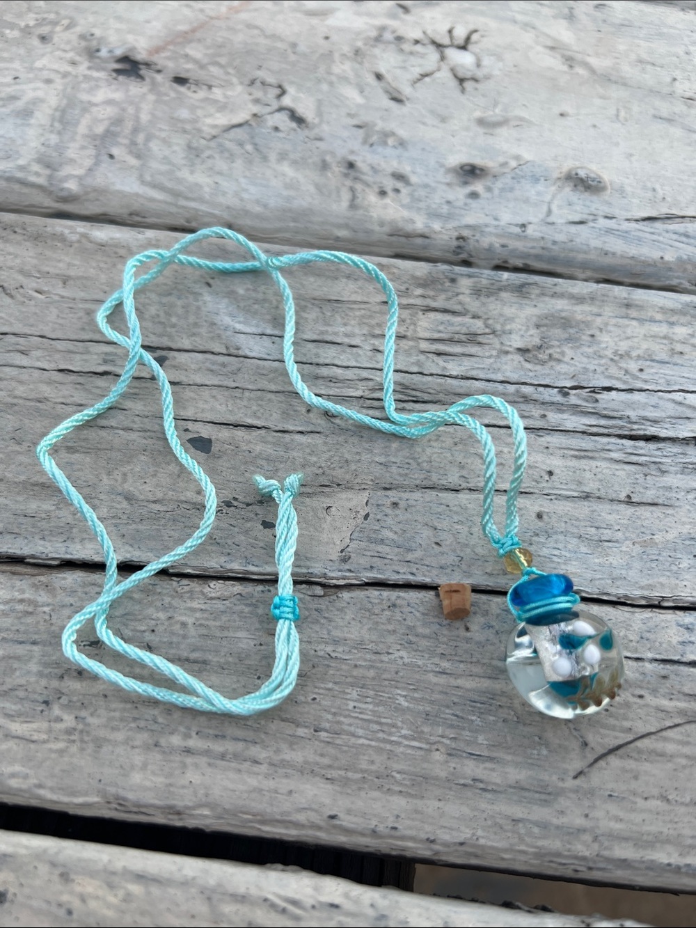 Handmade Aqua Blue Glass Pendant Necklace - Unbranded